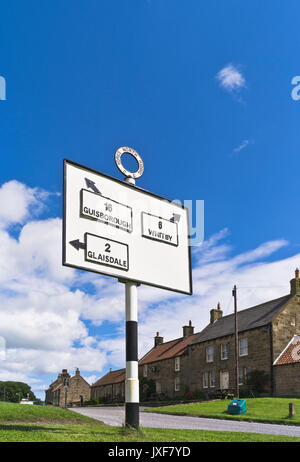 dh Egton North Riding ESK VALLEY NORTH YORKSHIRE Old road signs Yorkshire sign directions milage roads uk york moors Stock Photo