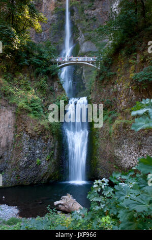 Tri Level Multnomah Falls in Oregon Stock Photo