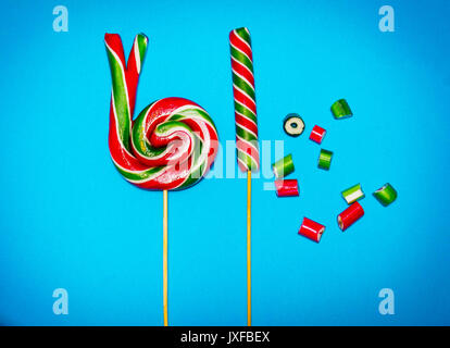 Colorful candies over blue Stock Photo