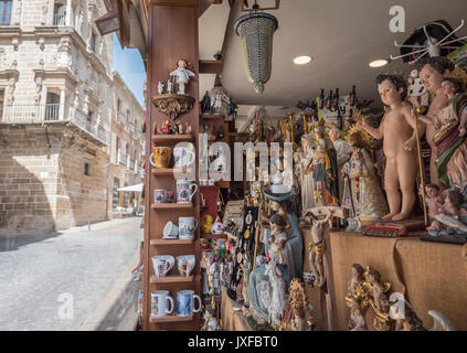 Shop window of religious gifts, shop tradional in Ubeda, Andalusia, Spain Stock Photo