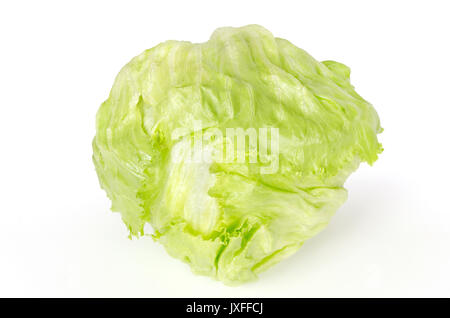 Iceberg lettuce front view on white background. Also crisphead, a fresh light green salad head. Sometimes called cabbage lettuce. Photo. Stock Photo