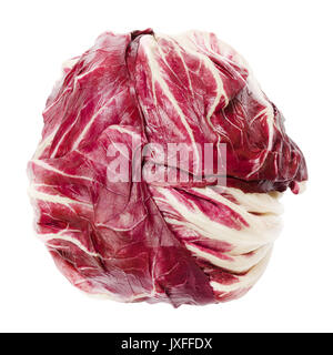 Radicchio from above isolated over white. Italian chicory. Cultivated form of leaf chicory, Cichorium intybus. Leaf vegetable with red leaves. Photo. Stock Photo