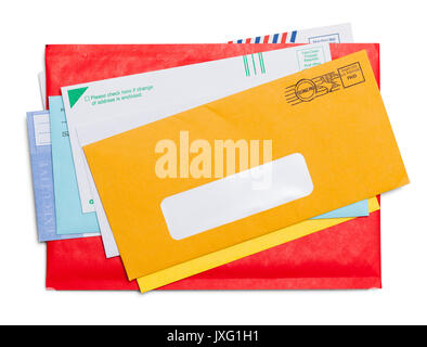 Small Stack of Envelopes Isolated on White Background. Stock Photo