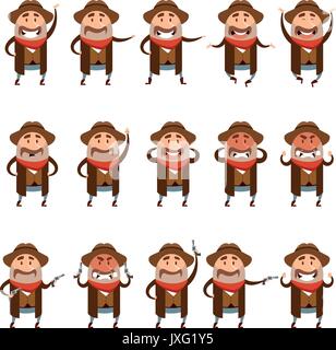 Set of flat Cowboy icons Stock Vector