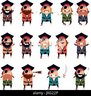Set of flat pirate icons Stock Vector