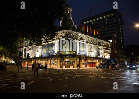 Shaftesbury Theatre with their show Motown (2017) with lighting on Shaftesbury Avenue, London, UK in Landscape format. Stock Photo