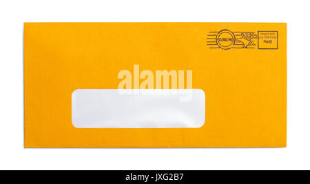 Blank Yellow Envelope Isolated on White Background. Stock Photo