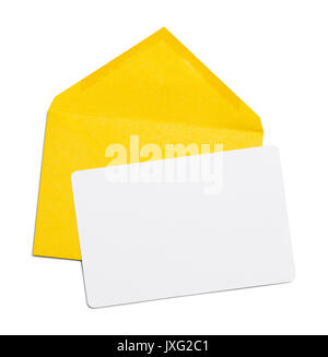 Open Yellow Envelope and Card Isolated on White Background. Stock Photo
