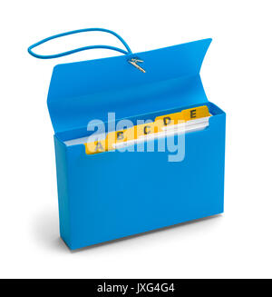 Open Blue Index Card Holder Isolated on White Background. Stock Photo