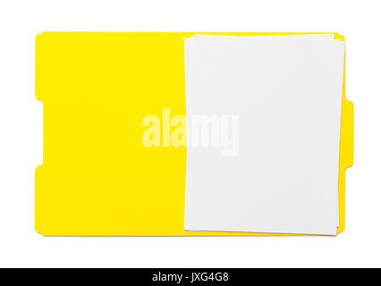 Yellow Open Folder With Paper Isolated on White Background. Stock Photo