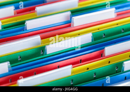 Colored File Folder with Tabs Close Up. Stock Photo