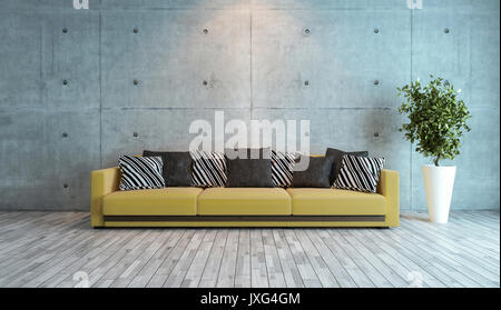 living room interior design with concrete wall 3d rendering Stock Photo