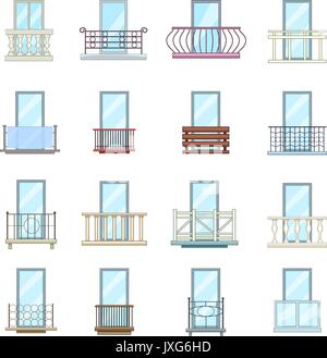 Balcony window forms icons set, cartoon style Stock Vector
