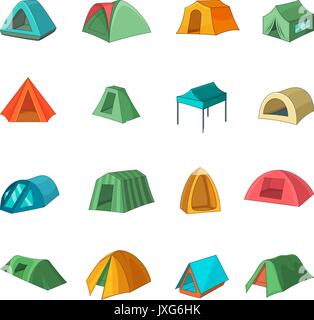 Tent forms icons set, cartoon style Stock Vector