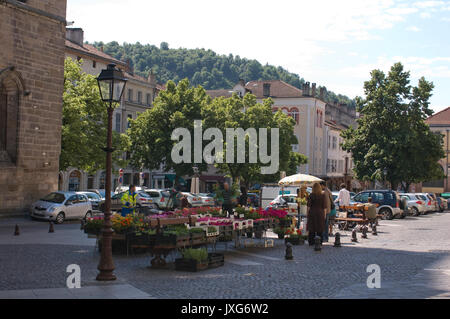 Flower stall, Place Jean Jaques Chapou, Cahors, France Stock Photo