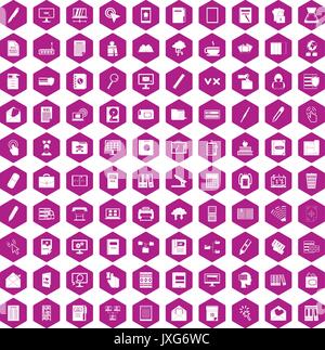 100 folder icons hexagon violet Stock Vector
