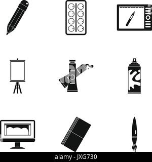 Art school icons set, simple style Stock Vector