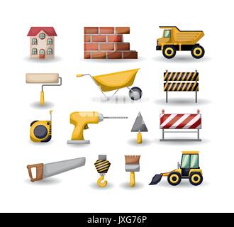 white background with set colorful tools for construction Stock Vector