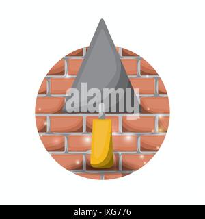 white background with circular brick wall and trowel spatula Stock Vector