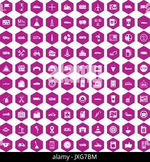 100 gas station icons hexagon violet Stock Vector