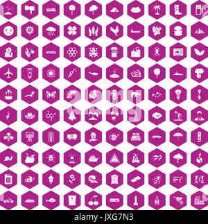 100 global warming icons hexagon violet Stock Vector