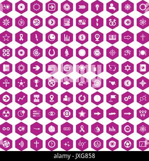 100 graphic elements icons hexagon violet Stock Vector