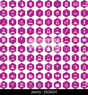100 hairdresser icons hexagon violet Stock Vector