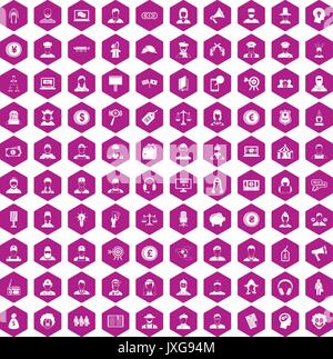 100 headhunter icons hexagon violet Stock Vector