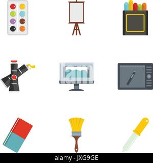 Designer equipment icons set, flat style Stock Vector
