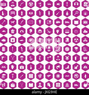 100 help icons hexagon violet Stock Vector