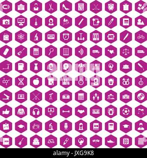 100 hi-school icons hexagon violet Stock Vector