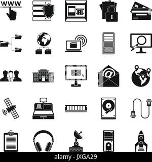 Hacker icons set, simple style Stock Vector