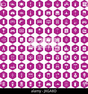 100 home icons hexagon violet Stock Vector