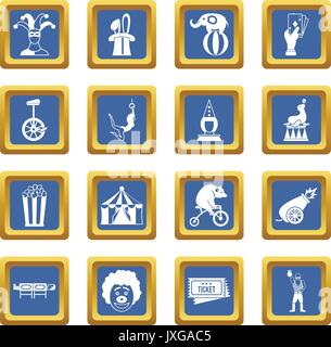 Circus entertainment icons set blue Stock Vector