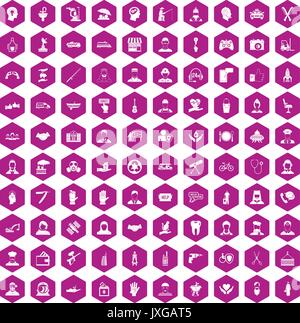 100 human resources icons hexagon violet Stock Vector