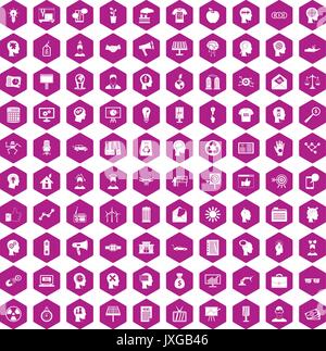 100 idea icons hexagon violet Stock Vector