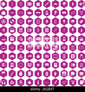 100 information icons hexagon violet Stock Vector