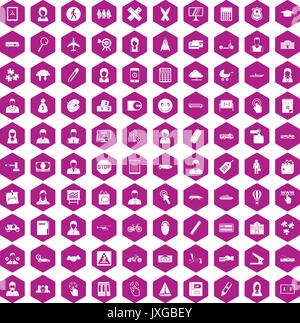100 initiation icons hexagon violet Stock Vector