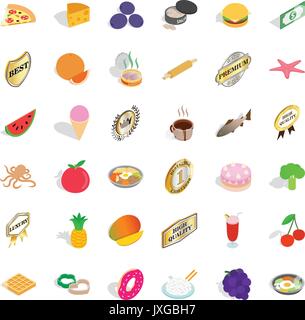 Dish icons set, isometric style Stock Vector