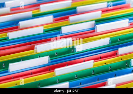 Colored File Folder with Tabs Close Up. Stock Photo