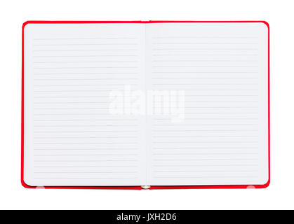 Open Lined Red Notebook Isolated on White Background. Stock Photo