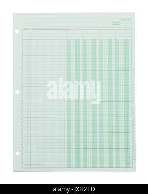 Green Ledger Graph Paper Isolated on White Background. Stock Photo