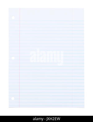 White Lined Paper Isolated on White Background. Stock Photo