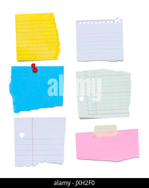 Torn Paper Note Scraps Isolated on White Background. Stock Photo