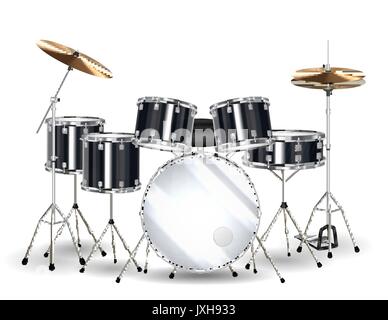 real black drum set on a white background Stock Vector