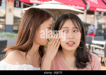 two girls are whispering Stock Photo