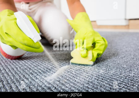Premium Photo  Woman hand cleaning stain on carpet with hard brush. close  up of orange carpet wet cleaning. carpet cleaning service concept