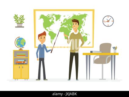 Geography lesson at school - modern cartoon people characters illustration Stock Vector