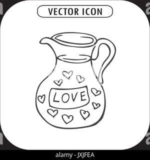 Carafe with hearts, hand drawing, vector icon Stock Vector