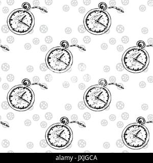 Clocks Seamless pattern  with  pocket watches and gears, vector Stock Vector